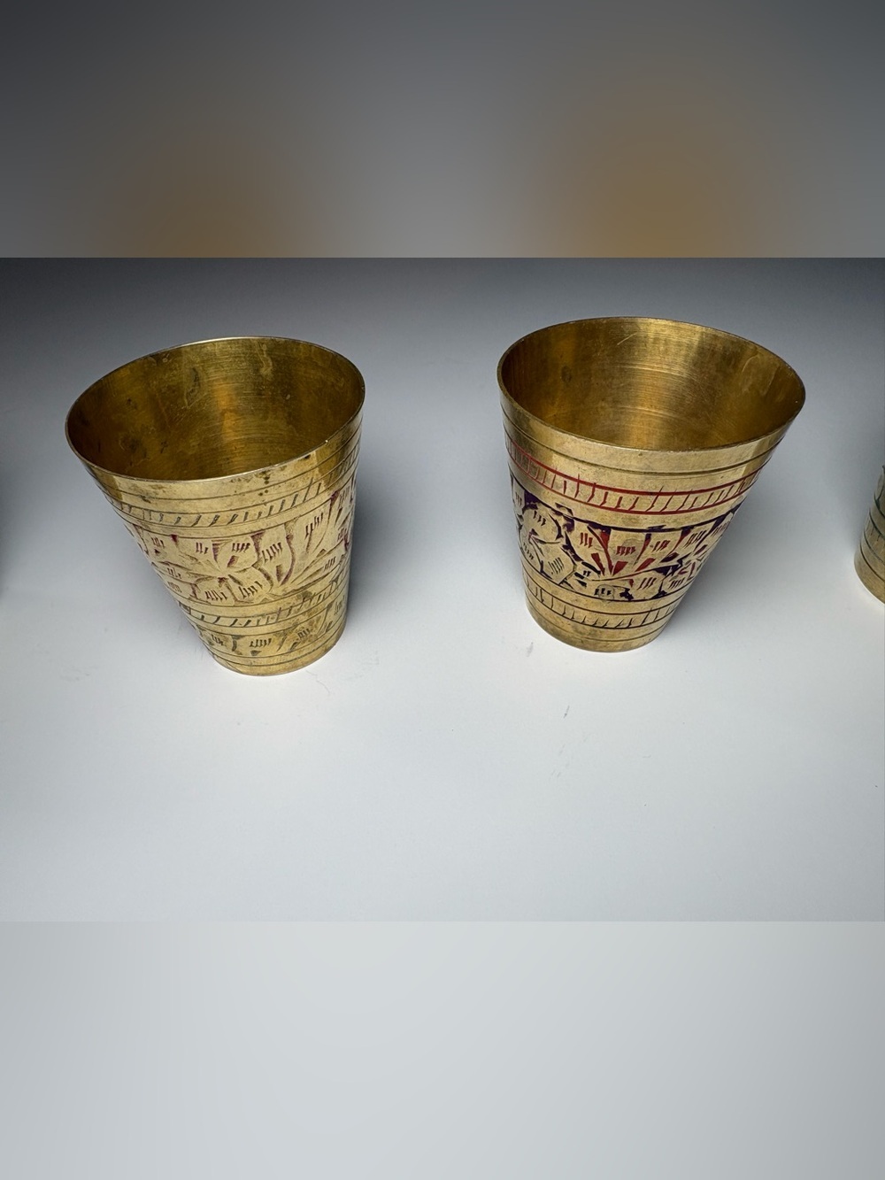 5 Vintage Etched Brass  Tumblers - Decorative Floral Motif - Picture 3 of 6